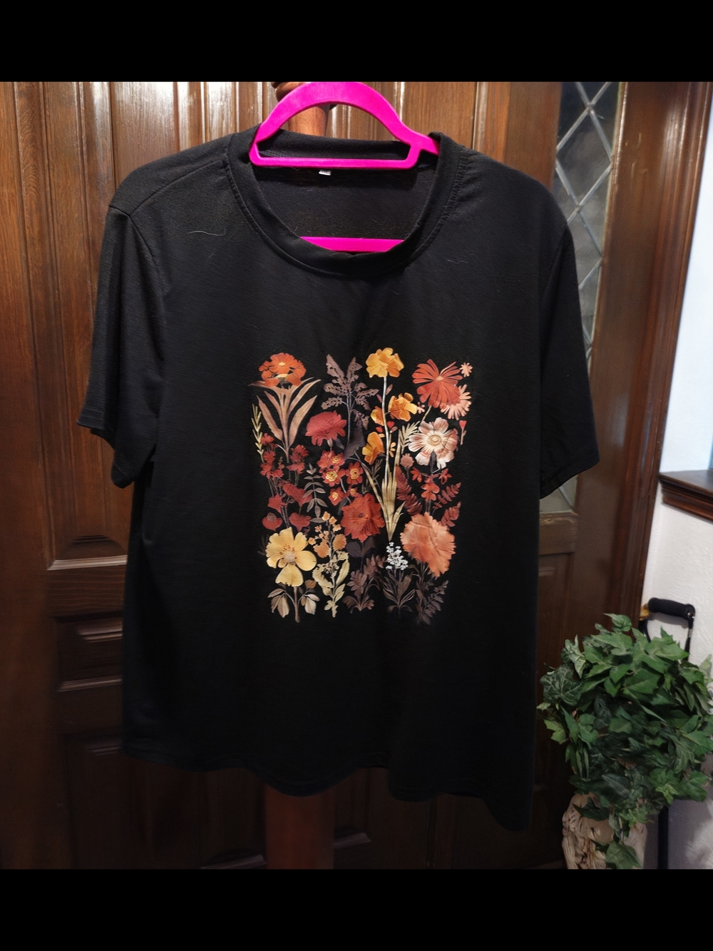Women's Black Tee with Warm Floral Print